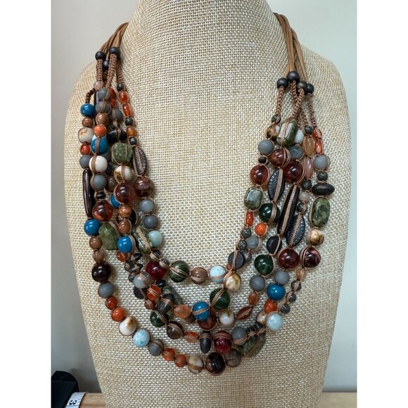 Chicos Multicolor Beaded Necklace & Earrings Set Stone, Boho, Gypsy, Statement, - Picture 2 of 9